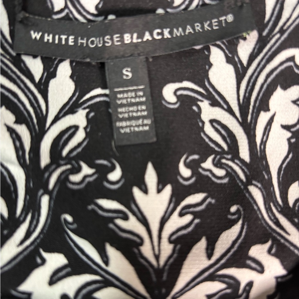 White House Black Market Asymmetrical Black Dress with White Floral Design - Picture 11 of 13